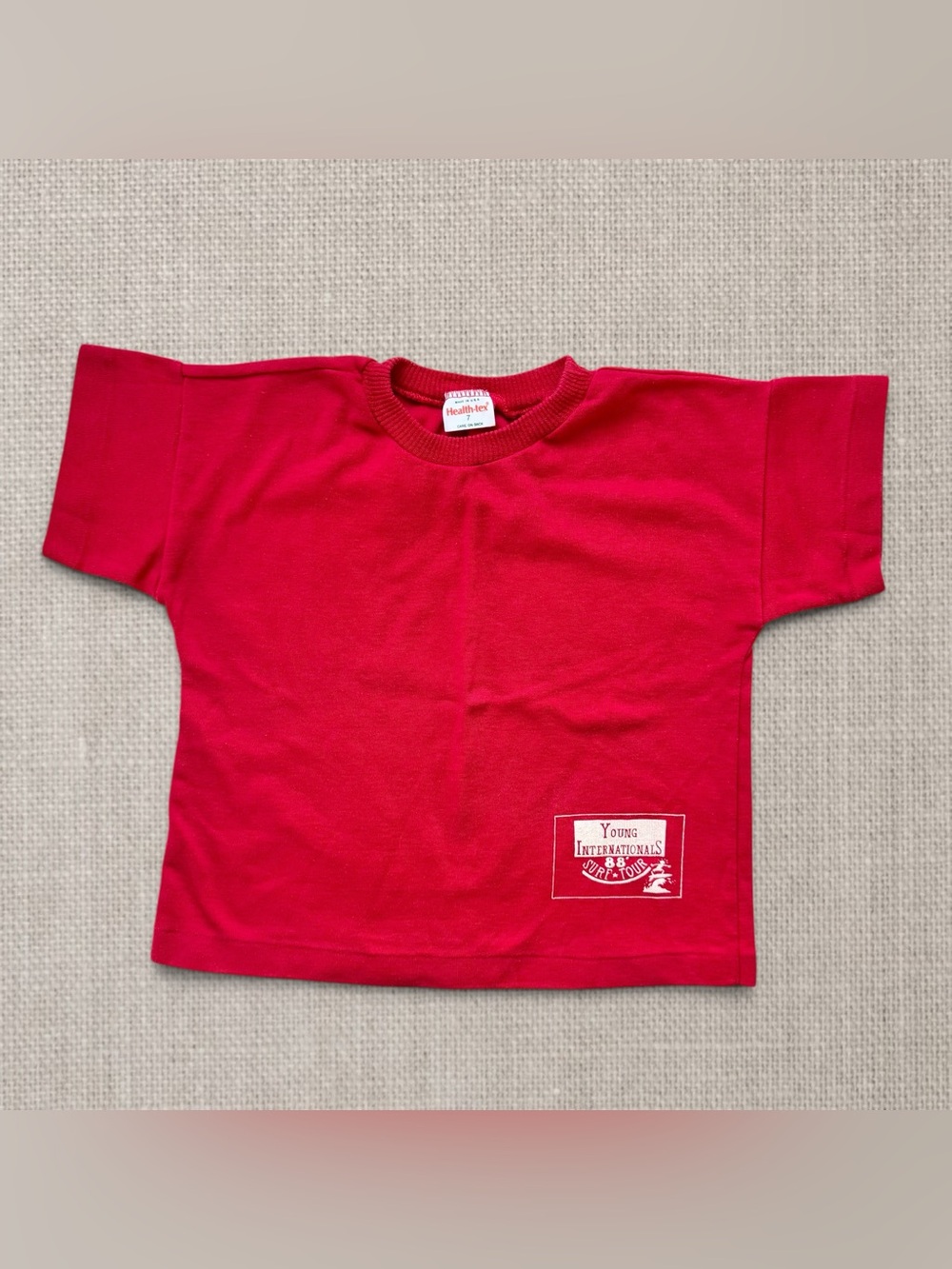 Vintage 80s Health-tex Boys Surf Tour T-Shirt Size 6 (Tag 7) Red Boxy 1988 EUC